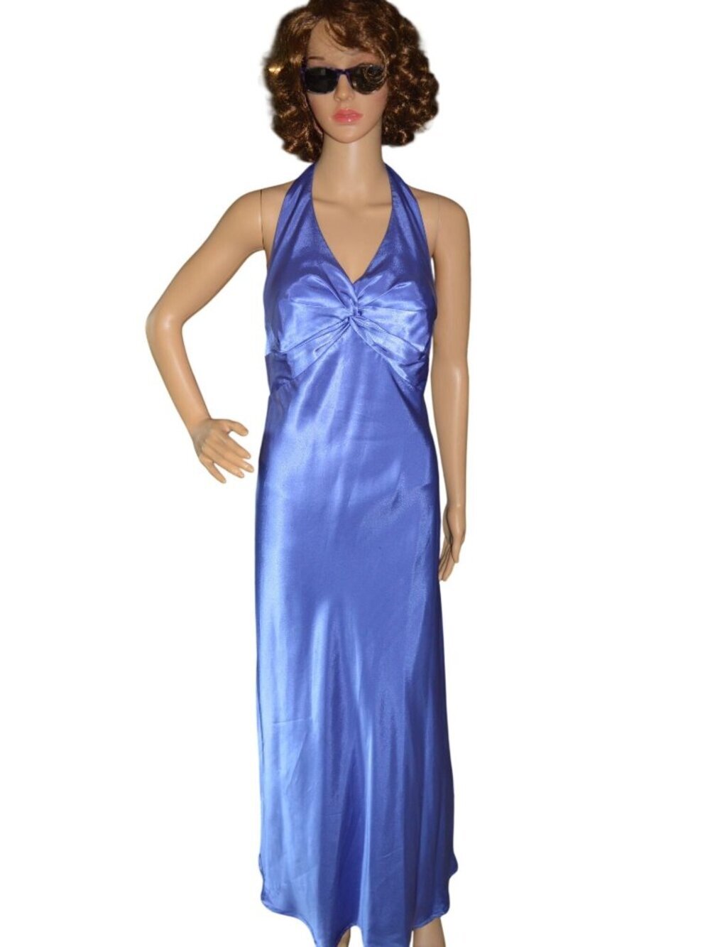 Vintage y2k Faviana New York Periwinkle Blue Satin Prom Dress Women's Size 9/10